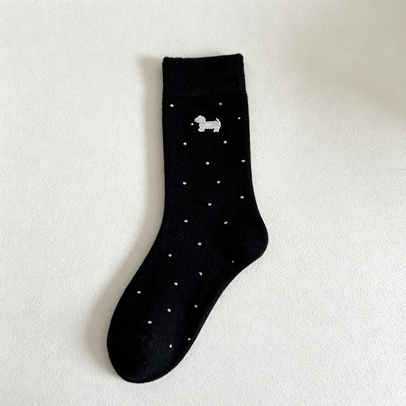 CouldNook Dachshund Crew Socks - Warm Embroidered Dotted Pattern