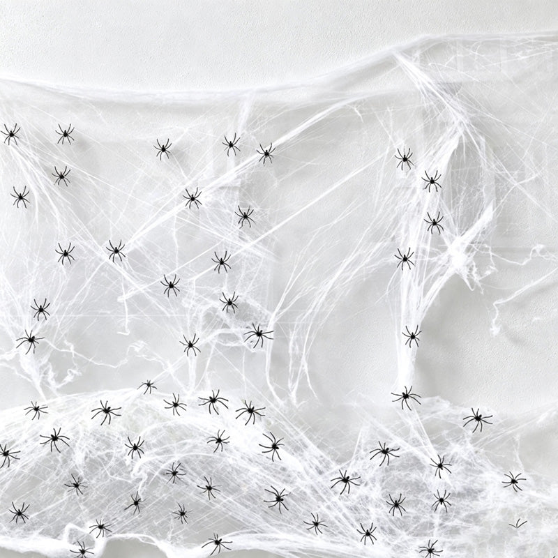 CloudNook 300g White Spider Web – Halloween Decoration with 100 Spiders