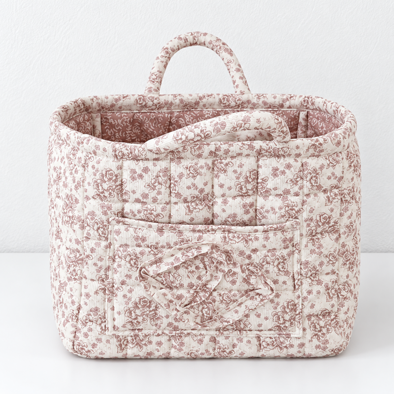 CouldNook Quilted Fabric Storage Basket - Twin Handles And Front Pocket