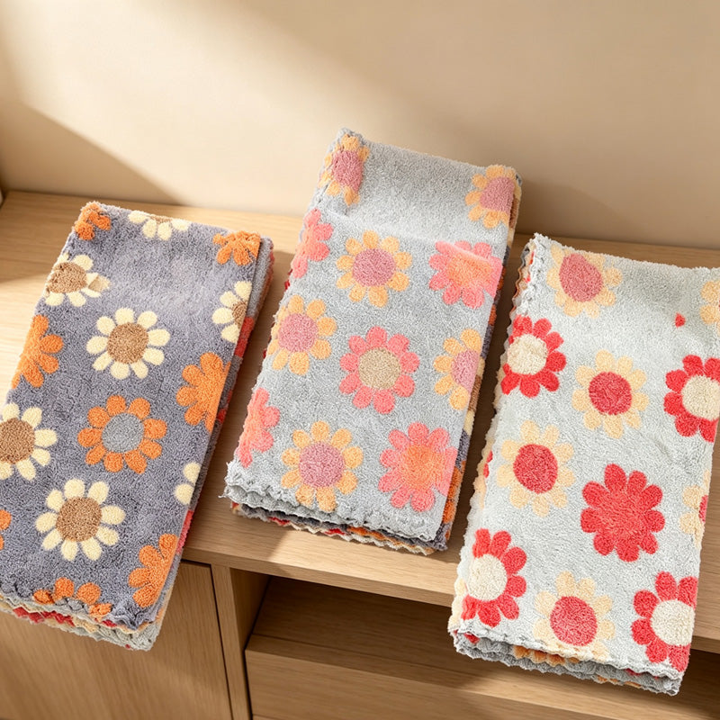 CouldNook Sunflower Coral Fleece Towel - Floral Printed Color Options