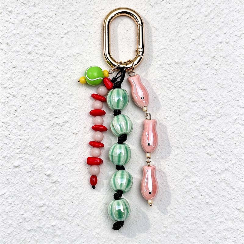 CouldNook Beaded Bag Charm - Colorful Fish Details and Oval Clip