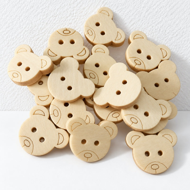 CouldNook Bear Head Wood Buttons - Two Holes and Rounded Ears