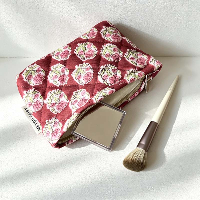 CouldNook Floral Quilted Cosmetic Bag - Padded Zip Pouch Styles