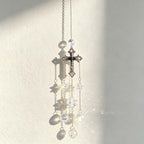 CouldNook Gothic Cross Suncatcher - Three Faceted Crystal Drop Strands