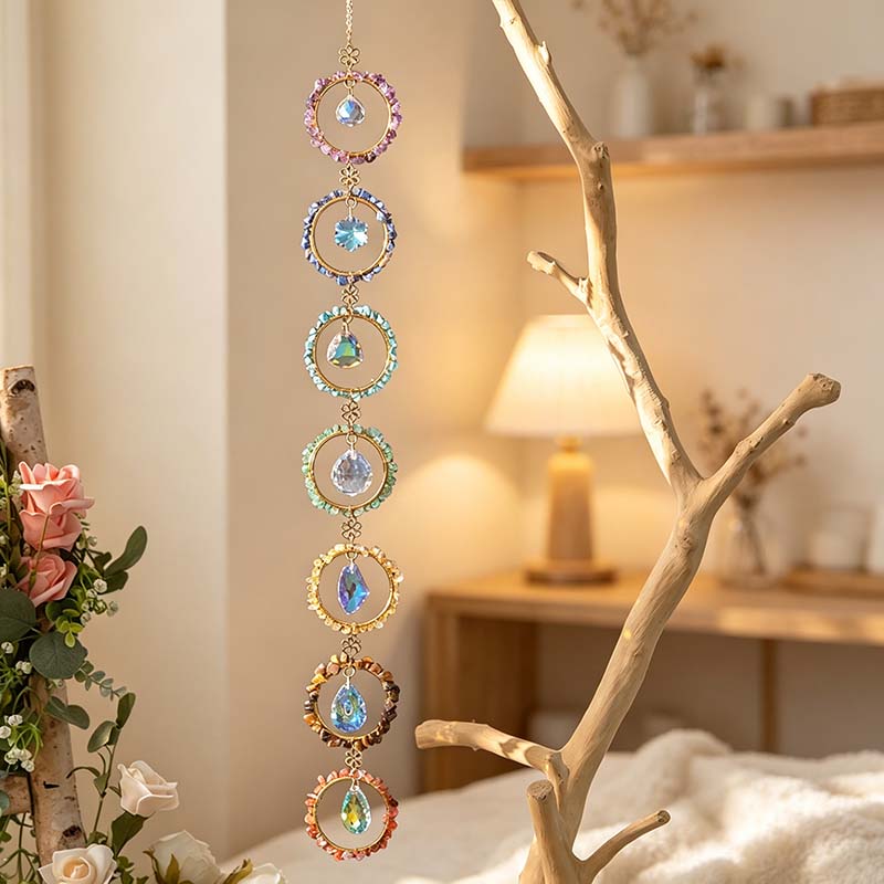 CouldNook Seven Ring Suncatcher - Colorful Stone Chip Outlined Circles