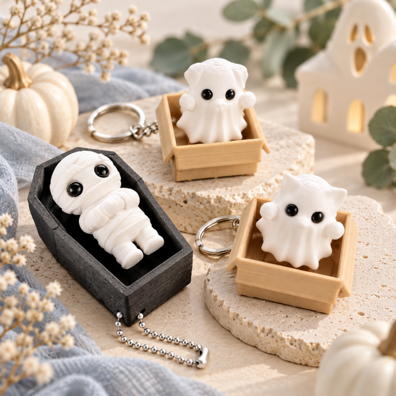 CouldNook Halloween Clicker Keychain - Ghost and Mummy Designs