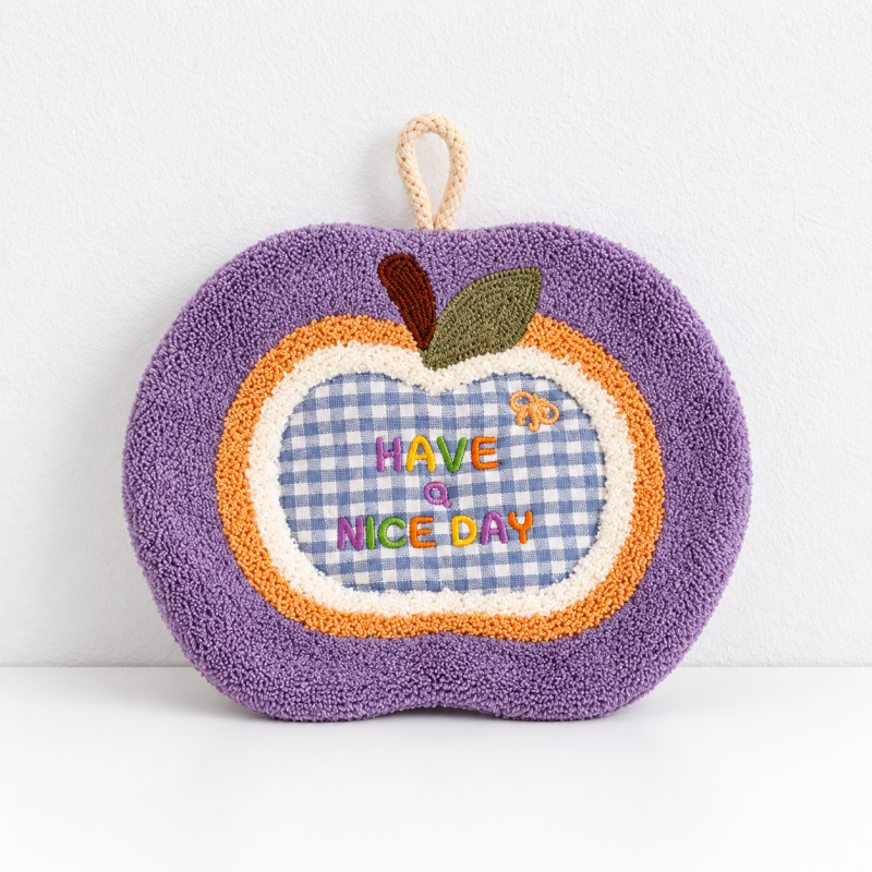 CouldNook Apple Motif Hand Towel - Gingham Detail and Greeting
