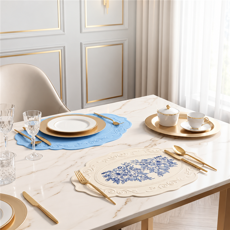 Oval Silicone Placemat with Embossed Floral Border