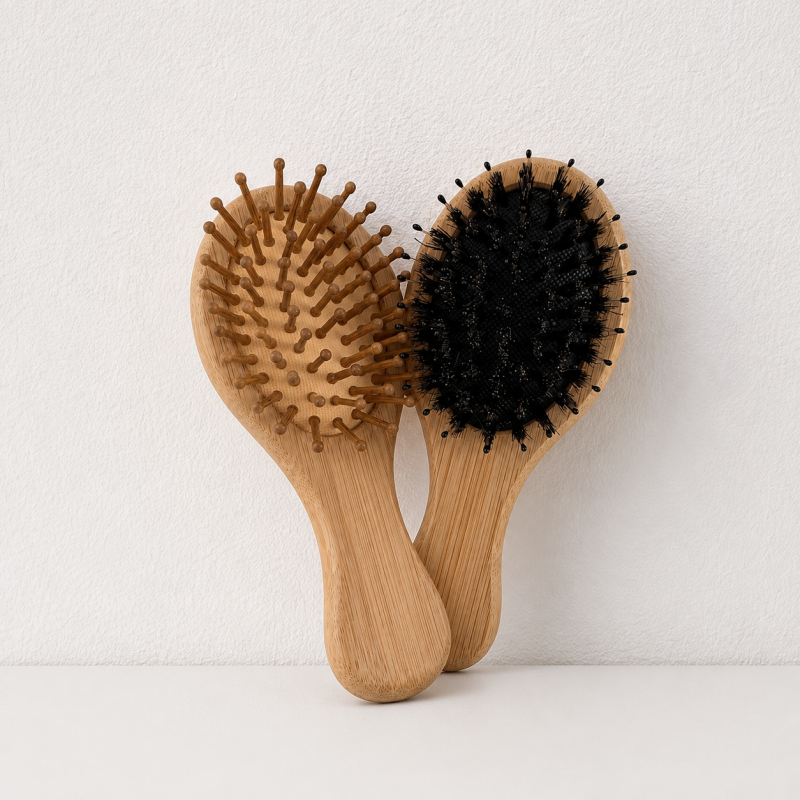 CouldNook Mini Wooden Hairbrush - Light and Dark Bristles