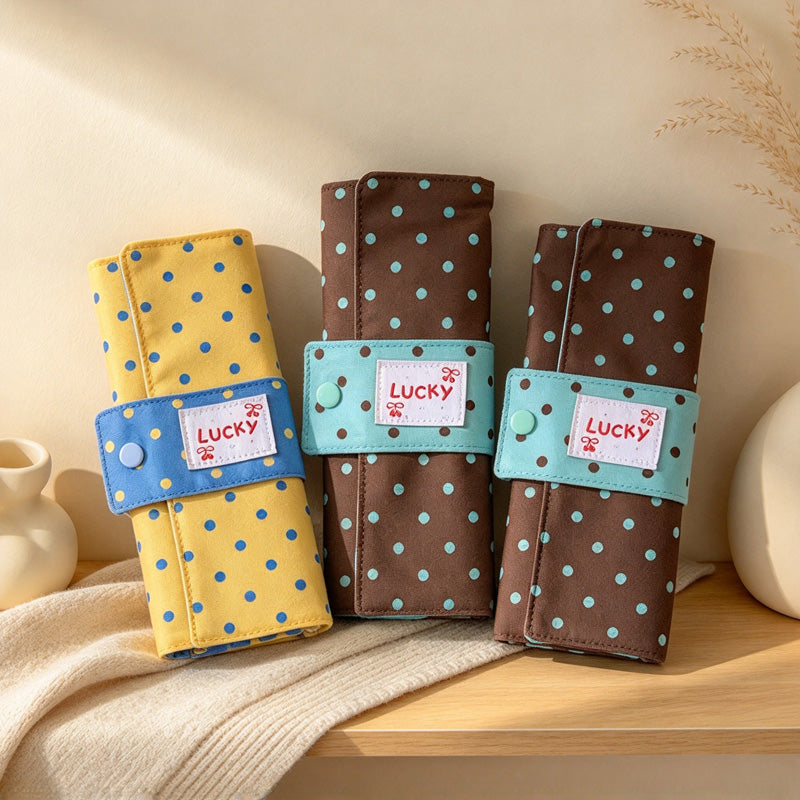 CouldNook Dotted Makeup Brush Wrap - Snap Band And Divided Slots