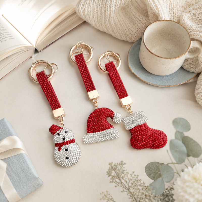 CouldNook Christmas Rhinestone Keychain - Festive Snowman Charm