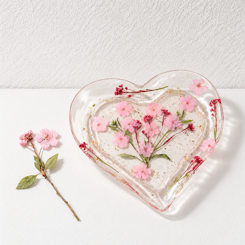 CouldNook Heart Jewelry Tray - Embedded Dried Flowers And Clear Resin