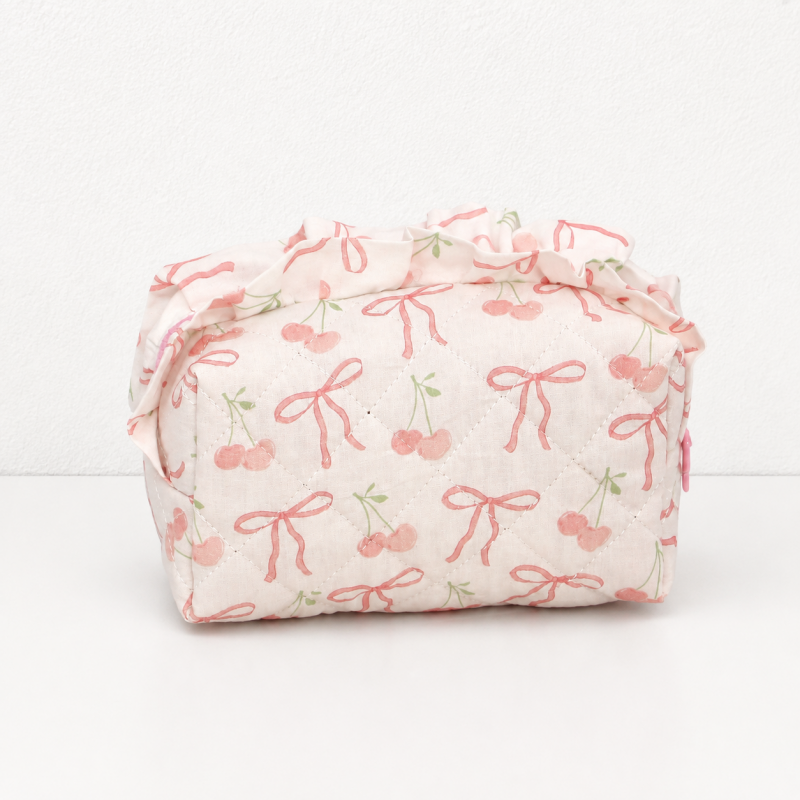 CouldNook Quilted Cosmetic Pouch - Ruffled Zipper and Printed Designs