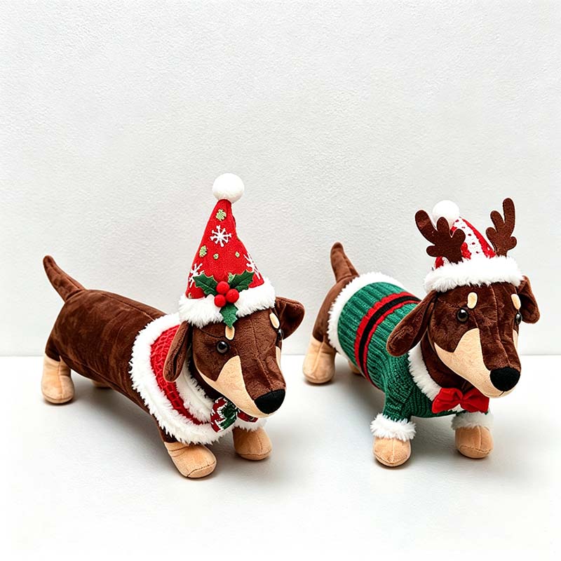 CouldNook Christmas Dachshund Plush Figure - Long Body and Festive Outfit