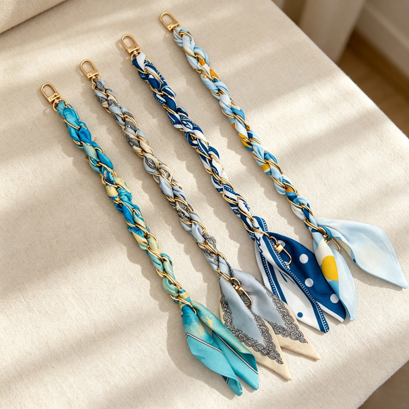 CouldNook Coastal Print Scarf Phone Wrist Strap - Chain Links