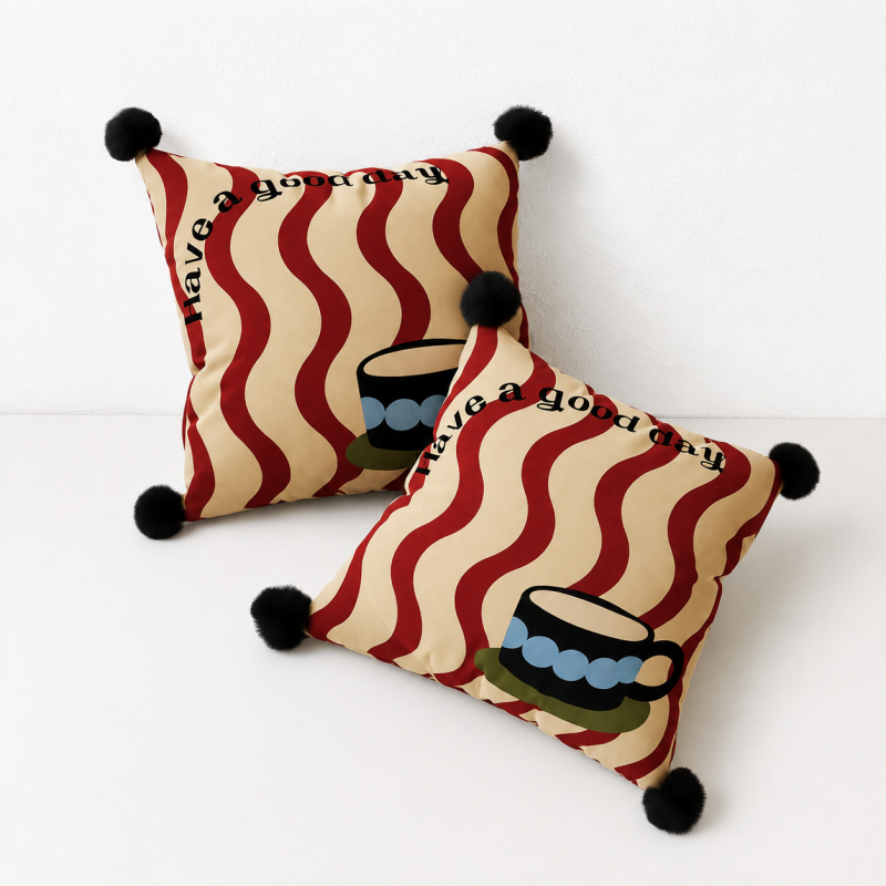 CouldNook Graphic Pillow Cover - Playful Corner Pom-Pom Accents