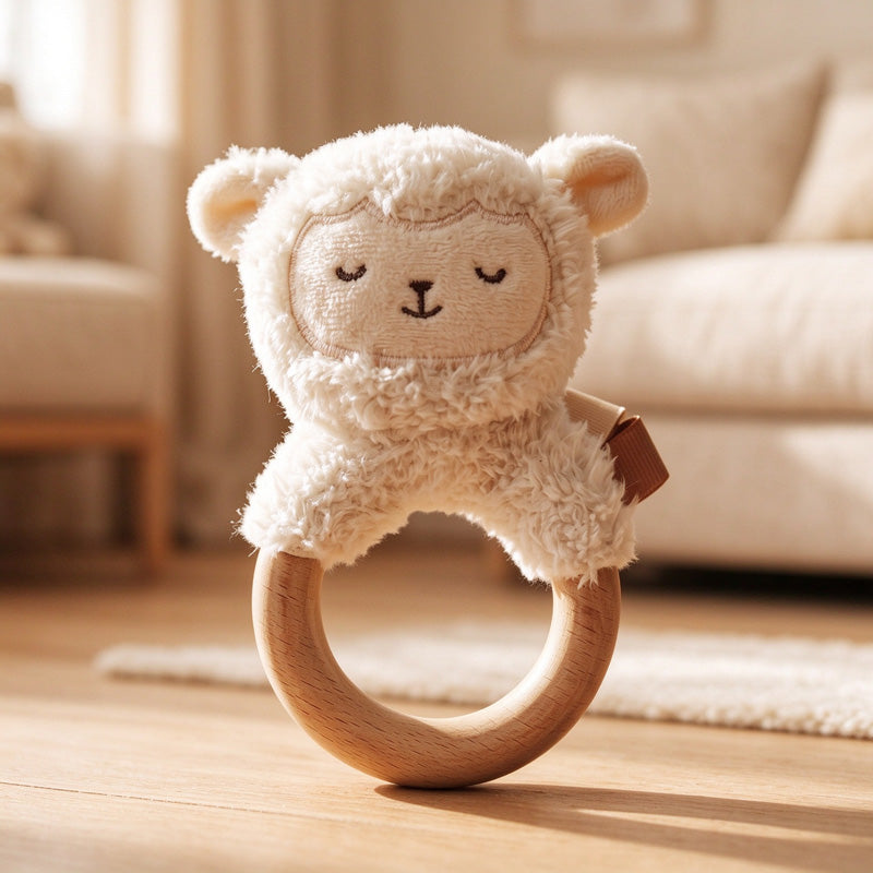 Animal Rattle in Fabric and Wooden Ring Styles