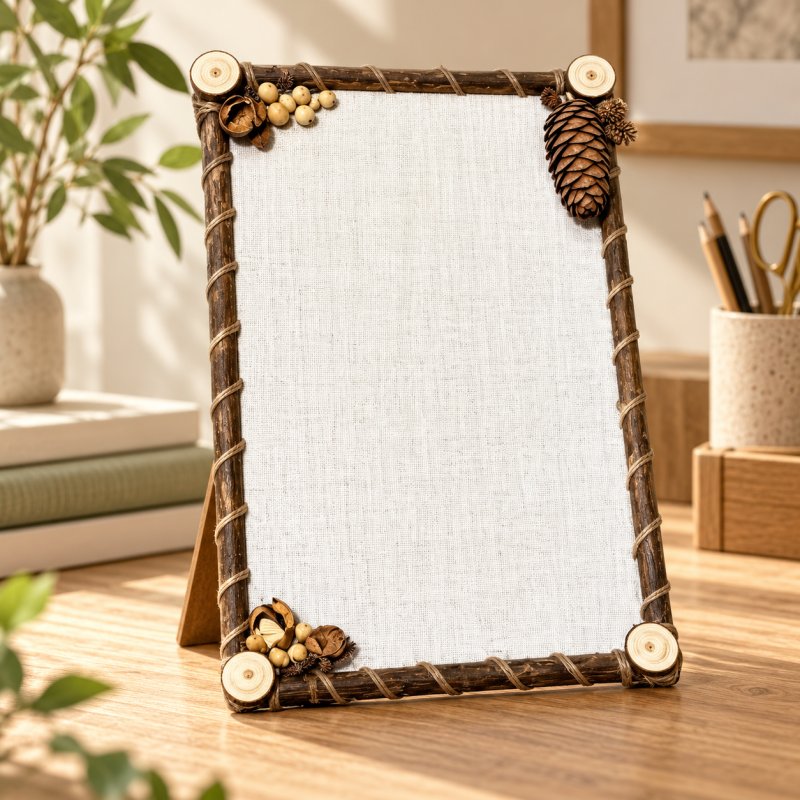 Woodland Photo Frame - Branch Border and Pinecone Accents