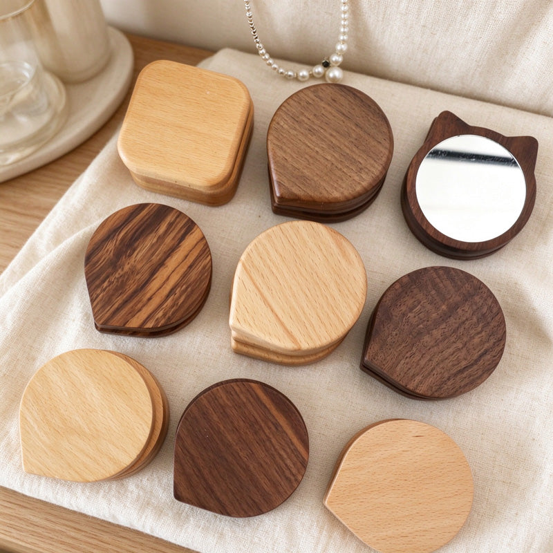 Wooden Pocket Mirrors with Varied Cover Designs
