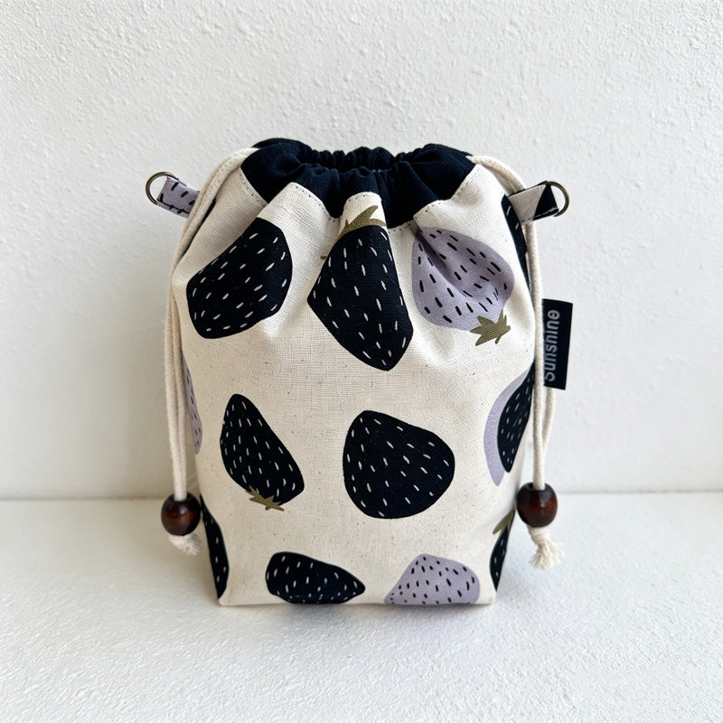 CouldNook Strawberry Drawstring Bag - Three Textured Fabric Prints