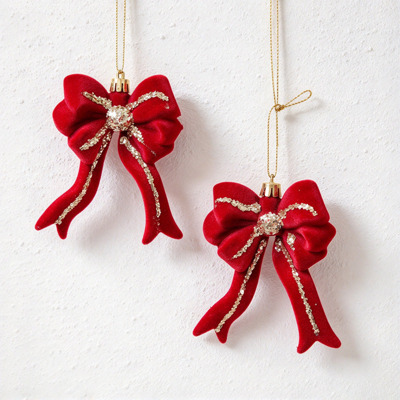 CouldNook Flocked Christmas Ornament Set - Glitter Details and Hanging Loops