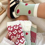 CouldNook Graphic Crew Socks - Apple Motifs And Contrasting Stripe Patterns
