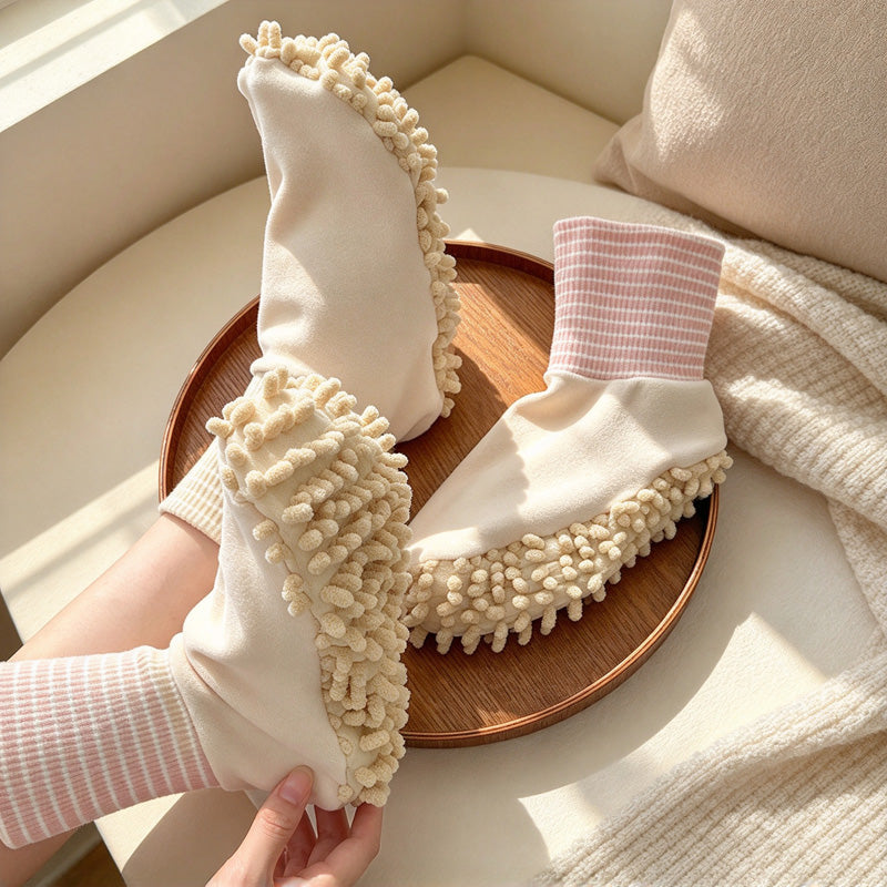 CouldNook Floor Cleaning Socks - Tufted Soles And Striped Ribbed Cuffs
