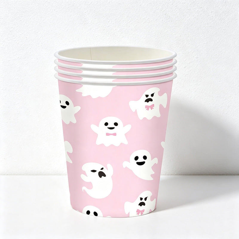 CloudNook Pink Ghost Halloween Party‑Disposable Tableware 9-Piece Set