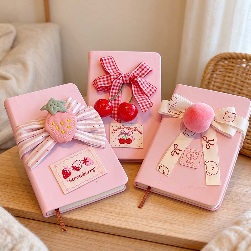 CouldNook Fruit Bow Notebook - Raised Motif And Patterned Ribbon Detail