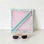 CouldNook Pink Mesh Storage Pouch - Diagonal Teal Zipper And Dotted Edges