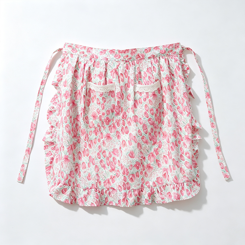 CouldNook Floral Waist Apron - Double Ruffle Garden Accent