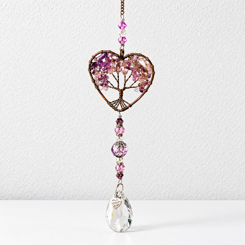 CouldNook Tree of Life Heart Hanging - Beaded Strand And Faceted Drop