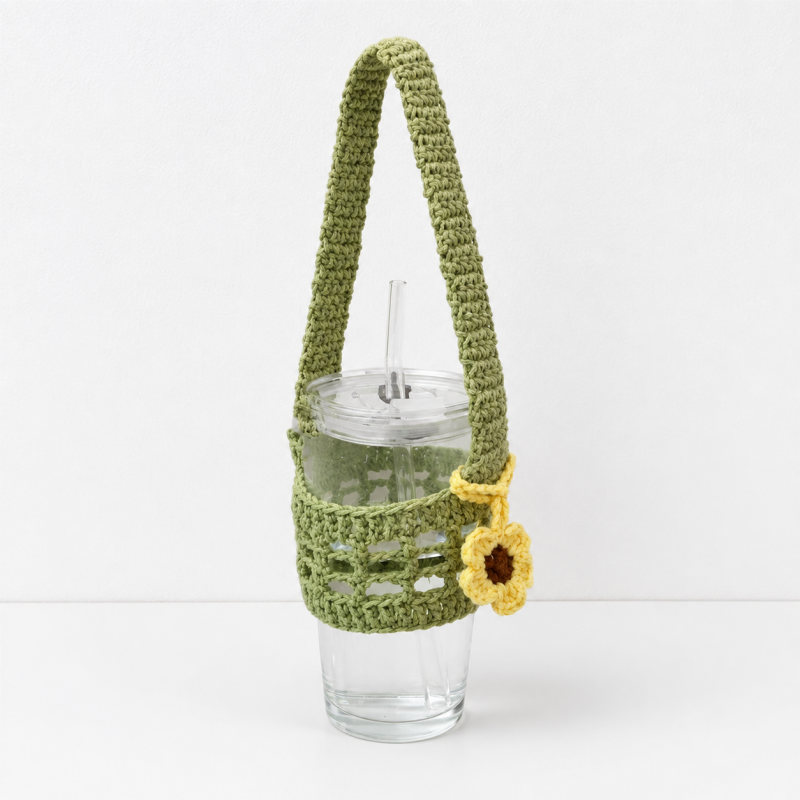 CouldNook Yarn Drink Carrier - Long Handle and Flower Detail