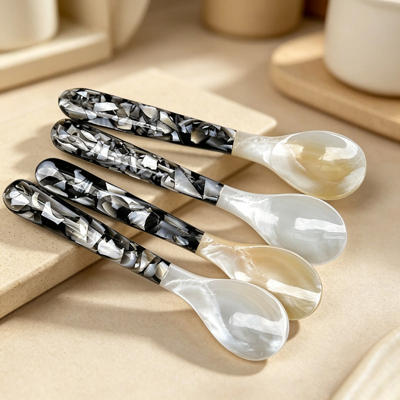 CouldNook Decorative Handle Shell Spoon - Floral Inlay Handle