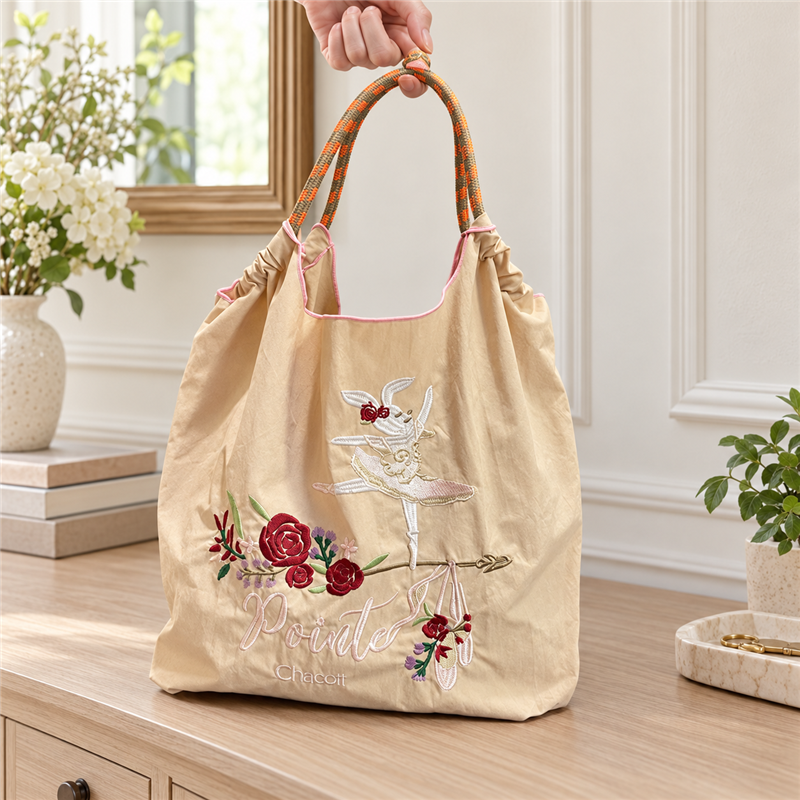 Ballet Bunny Embroidered Tote for Everyday Errands