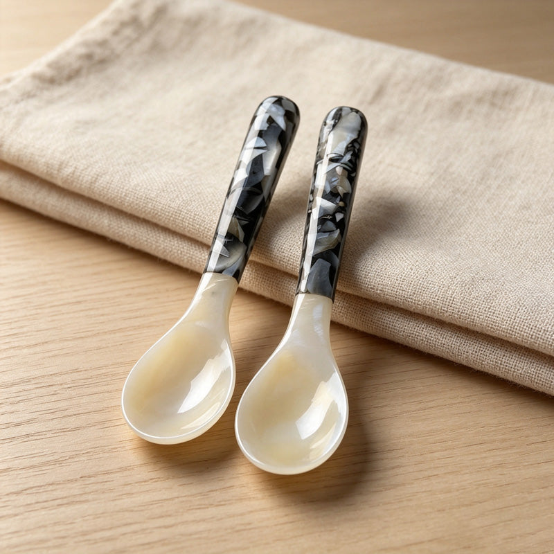 CouldNook Polished Shell Serving Spoon - Patterned Accent Handle