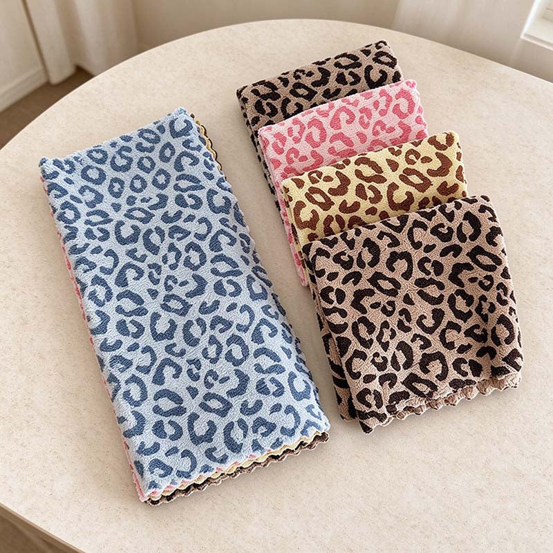 CouldNook Leopard Cleaning Cloth Set - Four Coral Fleece Squares