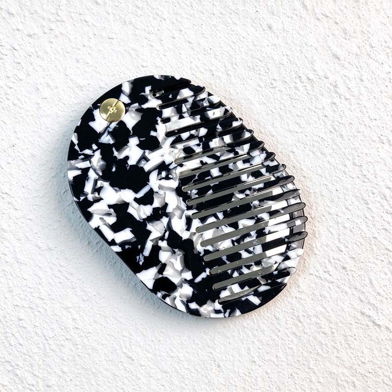 CouldNook Oval Mirror Comb - Patterned Acetate and Gold-tone Swivel Pivot