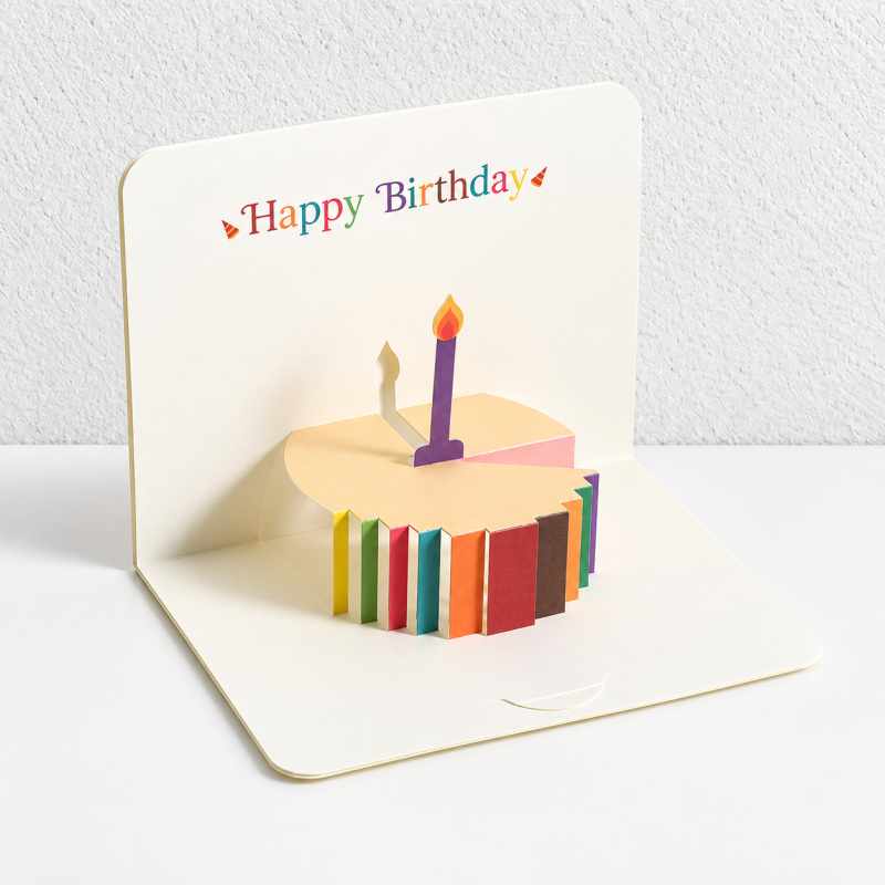 CouldNook Birthday Pop-Up Card - Colorful Round Centerpiece and Minimal White Pages
