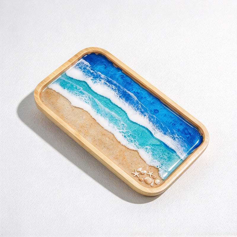 CouldNook Rectangular Ocean Decorative Tray - Rounded Corners and Layered Wave Lines