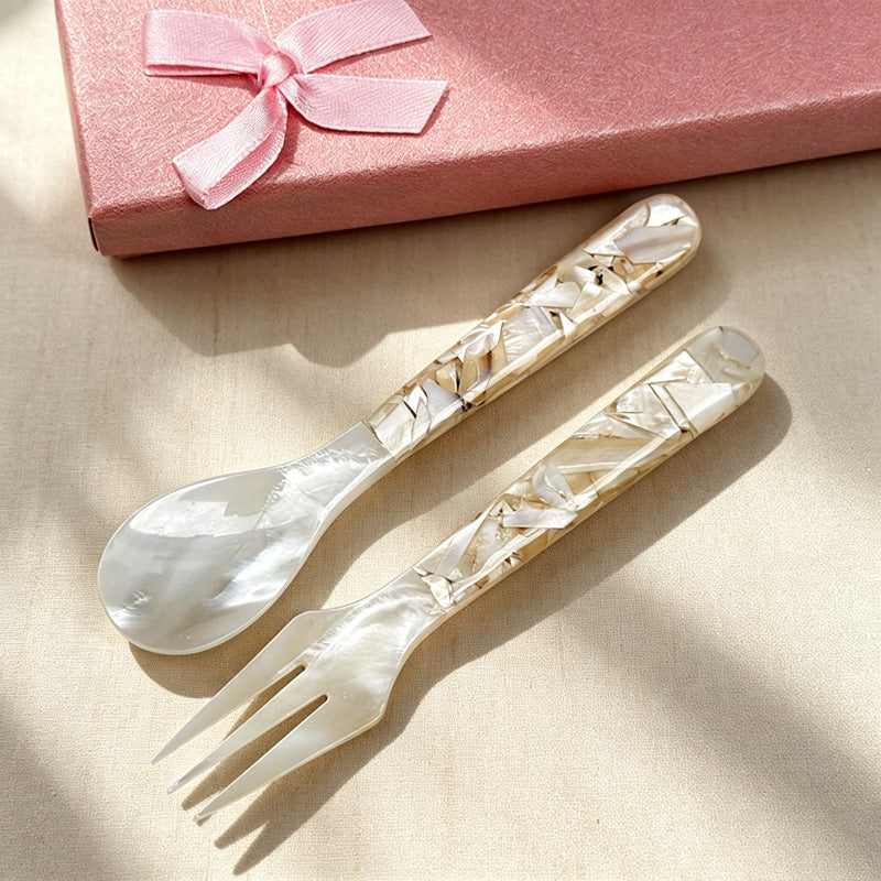 CouldNook Polished Shell Serving Spoon - Patterned Accent Handle