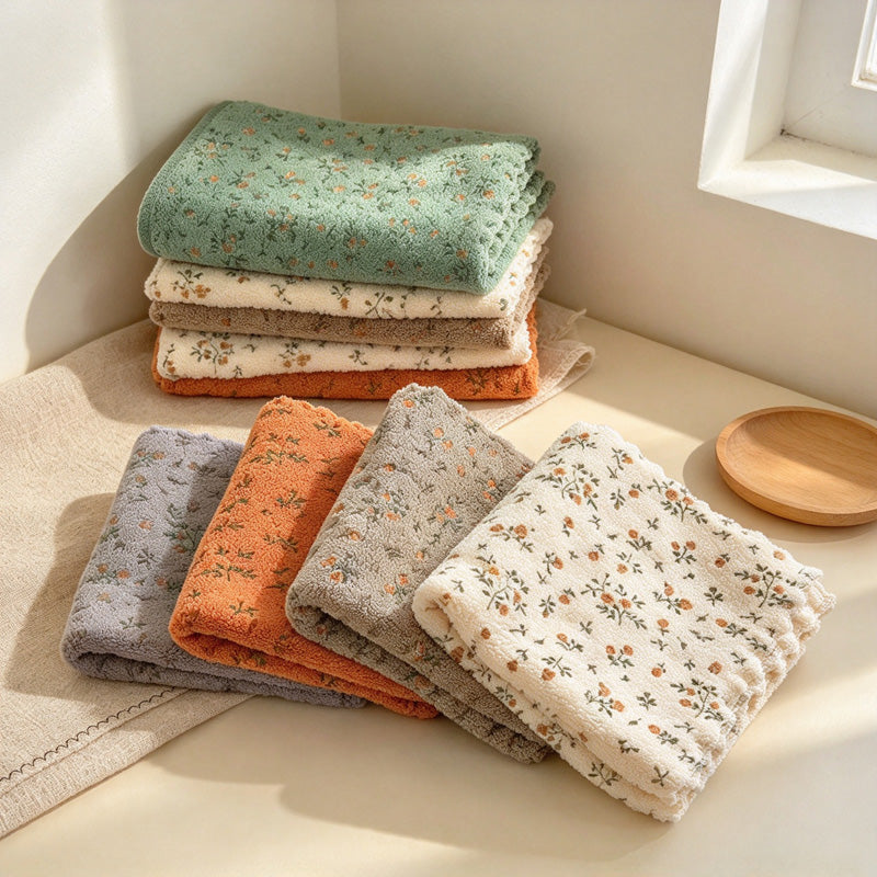 CouldNook Floral Cleaning Cloth Set - Four Pieces And Scalloped Edges