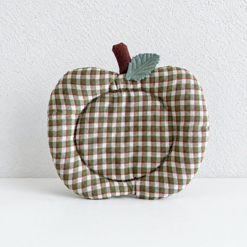 CouldNook Apple Fabric Coaster - Gingham Pattern and Leaf Detail