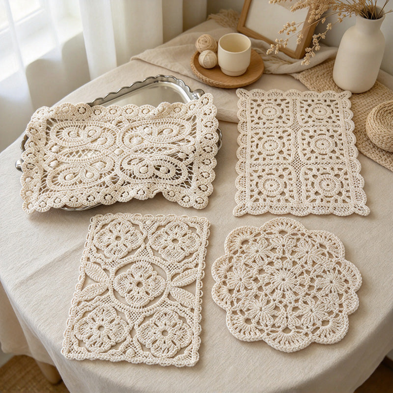 CouldNook Lace Table Mat - Cotton Openwork and Scalloped Floral Patterns