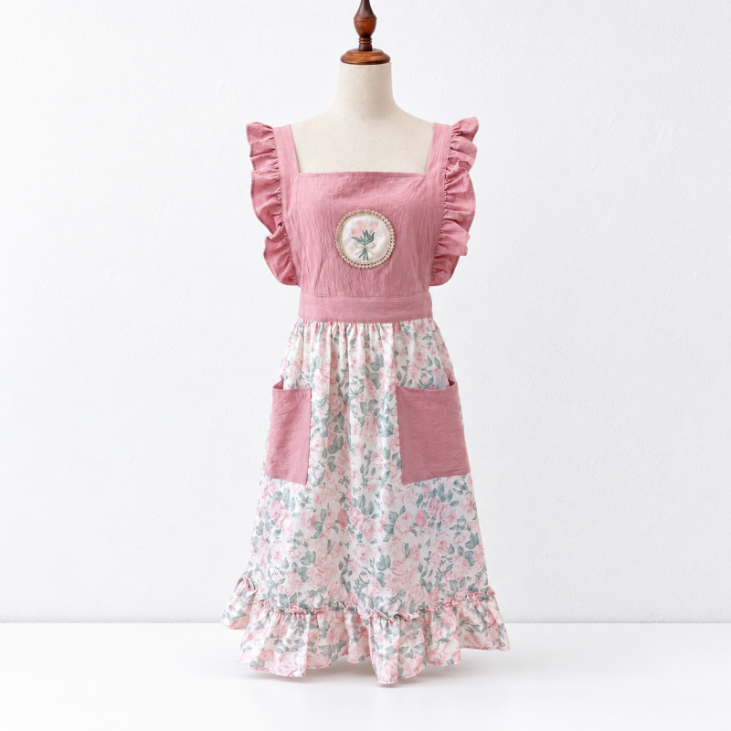 CouldNook Floral Ruffled Kitchen Apron - Princess-Style Layered Trim