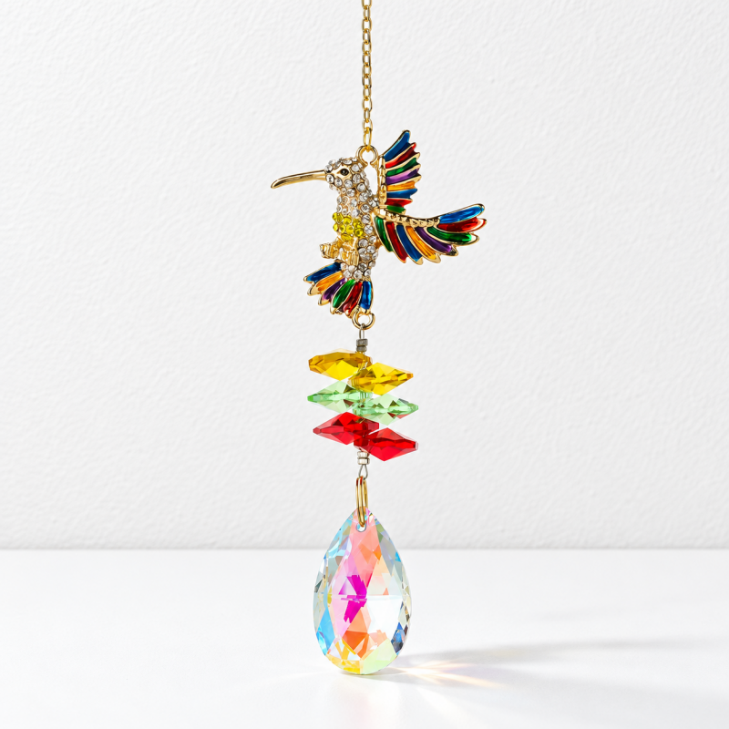 CouldNook Hummingbird Suncatcher - Spread Wings And Faceted Teardrop Pendant