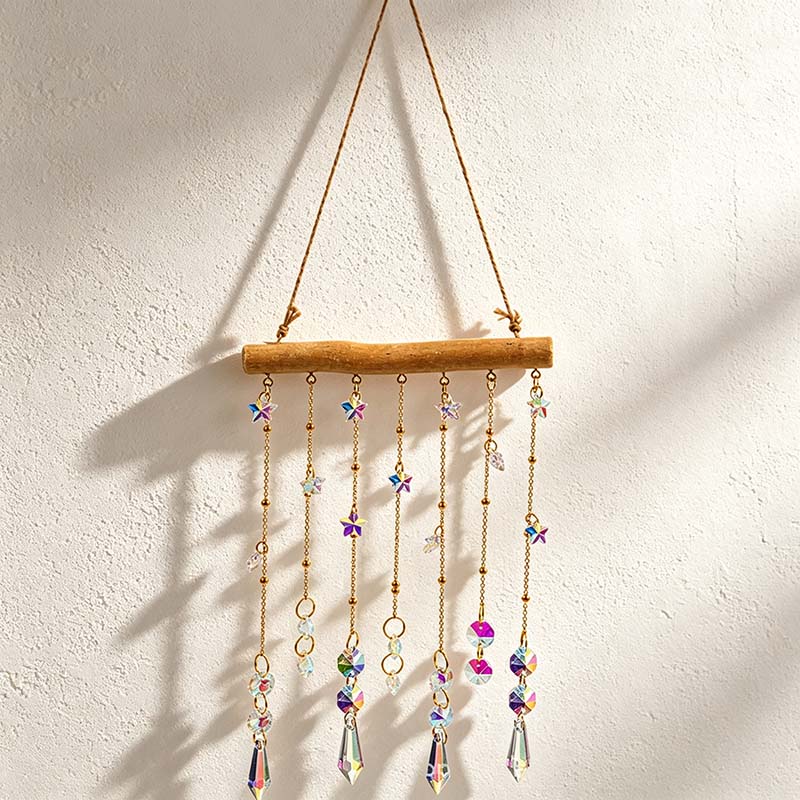 CouldNook Wood Bar Crystal Suncatcher - Star Bead Strands