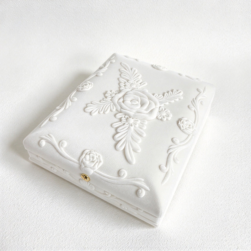 CouldNook Floral Jewelry Presentation Box - Raised Rose Pattern and Hinged Lid