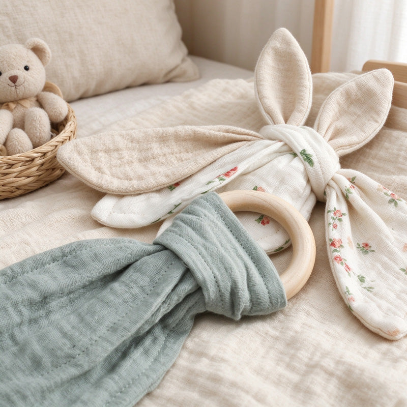 Bunny Ear Teething Ring with Cotton Fabric