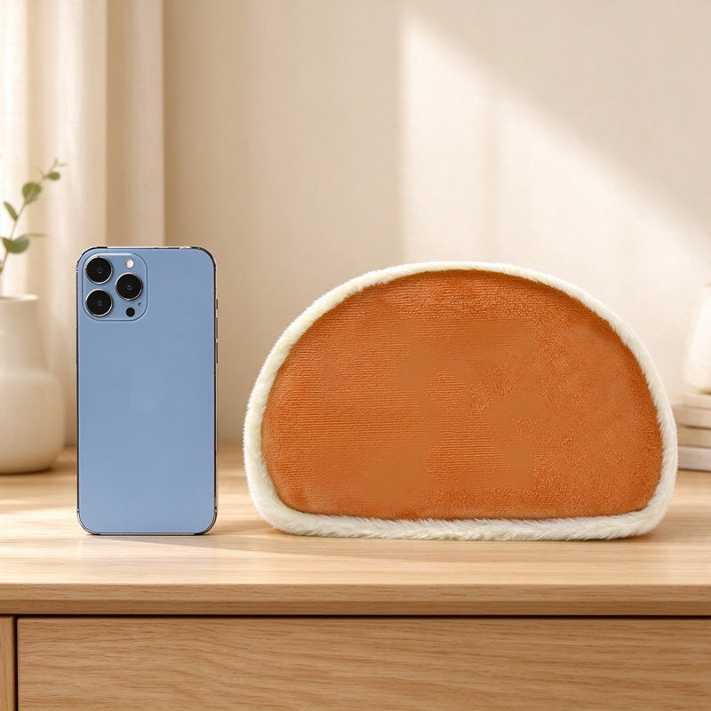 Plush-Trim Semicircle Cosmetic Bag